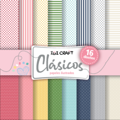 Block con 24 hojas de papeles ilustrados Ibi Craft- diseños Clasicos
